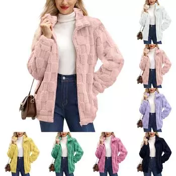 Женская однотонная куртка с длинным рукавом и молнией, мягкая, теплая, плюшевая L зелёный