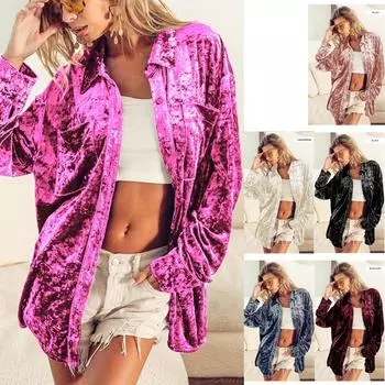 Женская однотонная куртка с длинными рукавами и воротником, свободная рубашка с длинными рукавами S