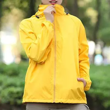 Женская однотонная куртка с капюшоном и длинными рукавами, ветровка, солнцезащитная куртка, спортивная куртка на открытом воздухе XXL жёлтый