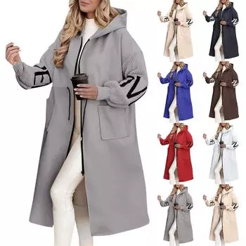 Женская однотонная куртка с капюшоном и длинными рукавами, трикотажная, в стиле пэчворк, повседневная, на молнии L чёрный