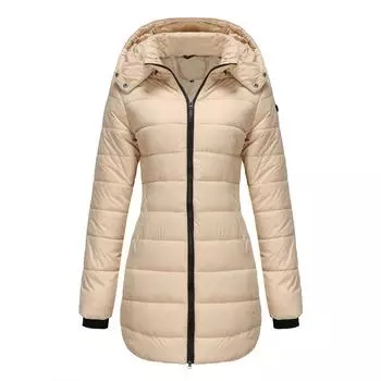 Женская однотонная куртка со съемным капюшоном и длинными рукавами, осенне-зимняя теплая куртка из хлопка L бежевый