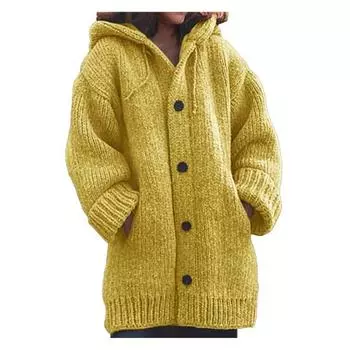 Женская однотонная куртка-свитер с капюшоном и длинными рукавами, однобортная трикотажная куртка 2XL чёрный