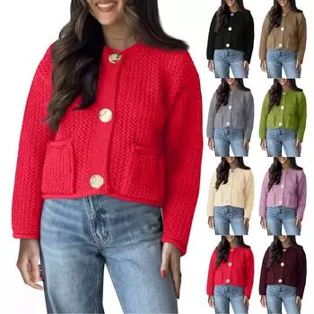 Женская однотонная куртка-свитер с круглым вырезом и длинными рукавами L чёрный