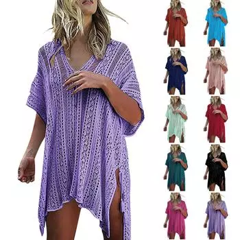 Женская однотонная куртка, свободная трикотажная пляжная рубашка от солнца, блузка One Size горячий розовый