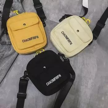 Женская однотонная квадратная холщовая сумка через плечо в корейском стиле, студенческая сумка на одно плечо, внешний органайзер для мобильных устройств чёрный