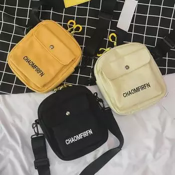 Женская однотонная квадратная холщовая сумка через плечо в корейском стиле, студенческая сумка на одно плечо, внешний органайзер для мобильных устройств чёрный