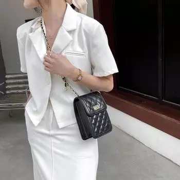 Женская однотонная квадратная сумка-кроссбоди с пряжкой Lingge Lock, для отдыха, с наклонным плечевым ремнем из искусственной кожи, с регулируемым ремешком-цепочкой One Size белый