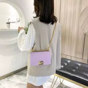 Женская однотонная квадратная сумка-кроссбоди с пряжкой-замком Lingge, сумка через плечо из искусственной кожи с цепочкой и регулируемым ремешком One Size чёрный