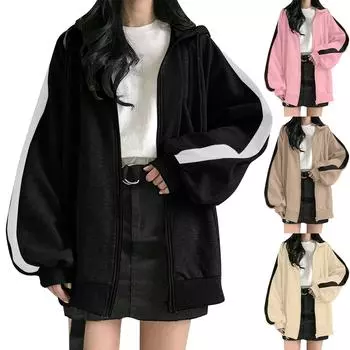 Женская однотонная лоскутная толстовка на молнии с капюшоном и открытой грудью 2022 года M чёрный