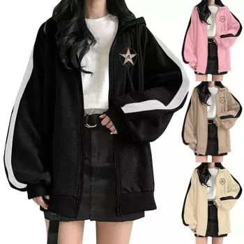 Женская однотонная лоскутная толстовка на молнии с капюшоном и открытой грудью 2022 года L бежевый