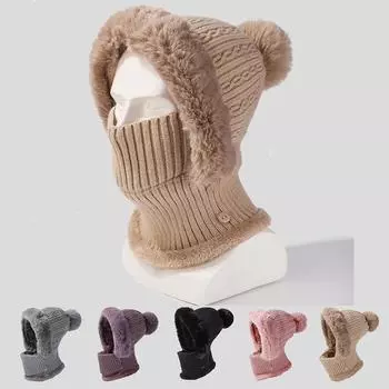 Женская однотонная лыжная плюшевая шапка-бини, утеплитель для шеи, вязаная шапка для лица