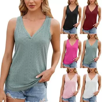 Женская однотонная майка без рукавов с V-образным вырезом L чёрный