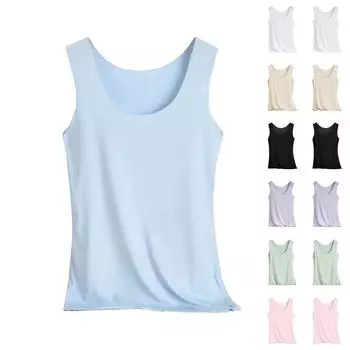 Женская однотонная майка-топ, бесшовная шелковая майка, рубашка без рукавов L чёрный