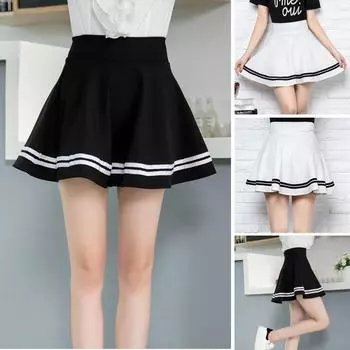 Женская однотонная мини-школьная юбка трапециевидной формы в полоску с высокой талией в полоску, новая антилегкая юбка, юбка для черлидинга S белый