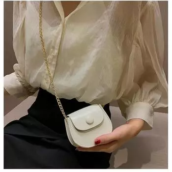 Женская однотонная мини-сумка с эллиптической крышкой для отдыха из искусственной кожи, сумки через плечо с наклонной цепочкой, ретро-сумка-седло One Size белый