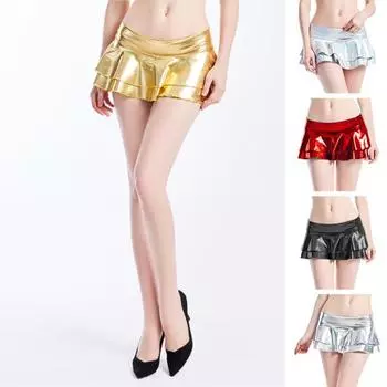 Женская однотонная мини-юбка с низкой посадкой, однотонная двухслойная короткая юбка из искусственной кожи, яркая цветная юбка для выступления на сцене M