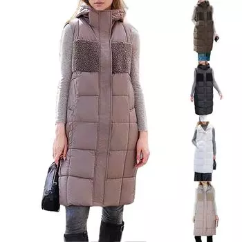 Женская однотонная модная повседневная куртка с капюшоном, утолщенная, длинная, на молнии, зимняя теплая хлопковая жилетка-пуховик L чёрный