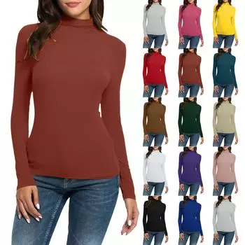 Женская однотонная модная повседневная однотонная футболка с полувысоким воротом, облегающая, эластичная, базовый топ L коричневый
