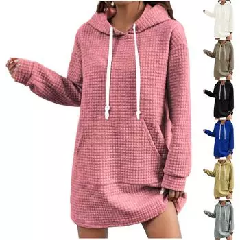 Женская однотонная модная удобная толстовка с капюшоном средней длины с длинным рукавом L чёрный