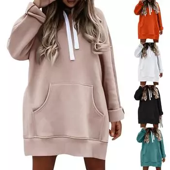 Женская однотонная модная удобная толстовка с капюшоном средней длины с длинным рукавом L чёрный