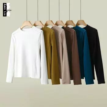 Женская однотонная немецкая бархатная футболка с длинными рукавами и круглым вырезом с вышивкой XL (recommended for 90-115 jin) горчичный/жёлтый