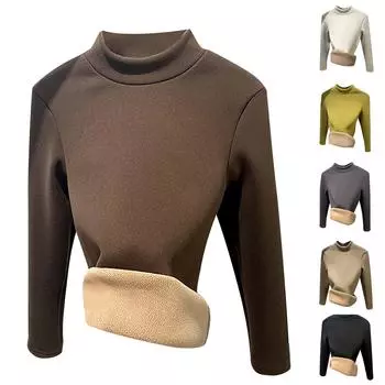 Женская однотонная однотонная футболка с полувысоким воротом, облегающая, согревающая, с длинным рукавом XL хаки