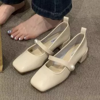 Женская однотонная однотонная женская обувь на нескользящем квадратном каблуке, весенне-летняя повседневная удобная удобная женская обувь с неглубоким горлышком и квадратным носком 35