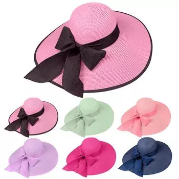 Женская однотонная плетеная широкополая шляпа от солнца One Size оранжевый