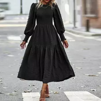 Женская однотонная плиссированная юбка миди с высокой талией, элегантная лавандовая, с длинным рукавом L чёрный