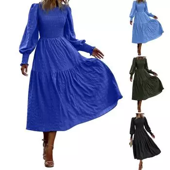 Женская однотонная плиссированная юбка миди с высокой талией, элегантная лавандовая, с длинным рукавом L чёрный