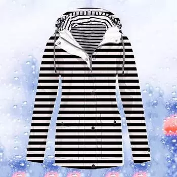 Женская однотонная полосатая дождевик на открытом воздухе плюс водонепроницаемый плащ с капюшоном ветрозащитный XXXL