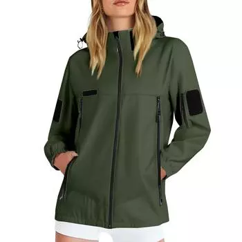 Женская однотонная полосатая дождевик на открытом воздухе плюс водонепроницаемый плащ с капюшоном ветрозащитный L армия зеленый