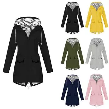 Женская однотонная полосатая дождевик на открытом воздухе плюс водонепроницаемый плащ с капюшоном ветрозащитный XXXL