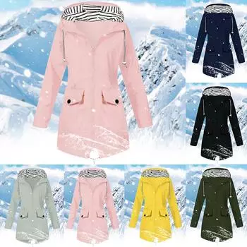 Женская однотонная полосатая дождевик на открытом воздухе плюс водонепроницаемый плащ с капюшоном ветрозащитный L чёрный