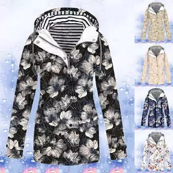 Женская однотонная полосатая дождевик на открытом воздухе плюс водонепроницаемый плащ с капюшоном ветрозащитный S