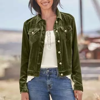 Женская однотонная повседневная короткая куртка с длинным рукавом Canary Cargo с карманом L армия зеленый