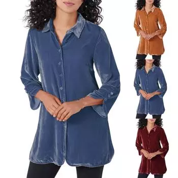 Женская однотонная повседневная куртка-рубашка с длинными рукавами и разрезом, украшенная узором «канареечный» L синий