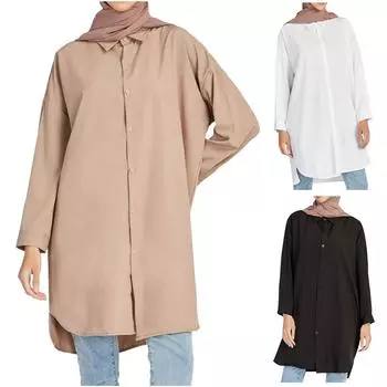 Женская однотонная повседневная рубашка с карманами и длинными рукавами L чёрный