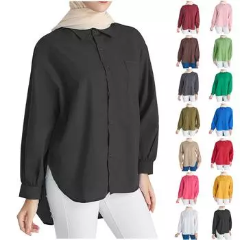 Женская однотонная повседневная рубашка с карманами и длинными рукавами Free Size армия зеленый