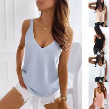 Женская однотонная повседневная сексуальная модная свободная рубашка с v-образным вырезом и принтом L бежевый