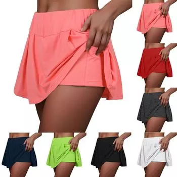 Женская однотонная повседневная спортивная теннисная юбка, плиссированная короткая юбка, шорты с юбкой с карманами L чёрный