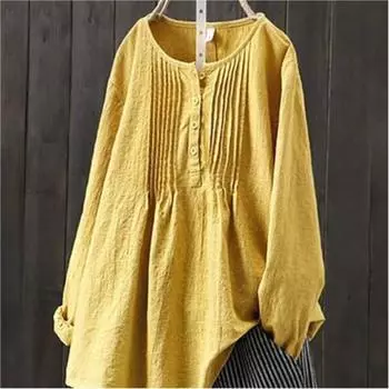 Женская однотонная повседневная свободная рубашка с длинными рукавами на весну и лето, дышащая элегантная блузка с круглым вырезом 5XL белый