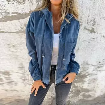 Женская однотонная повседневная толстовка с длинным рукавом и карманом на молнии M тёмно-синий