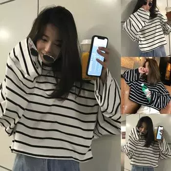 Женская однотонная повседневная толстовка с длинными рукавами и круглым вырезом, свободная толстовка с капюшоном, пуловер, топ L чёрный