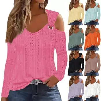 Женская однотонная приталенная футболка с длинными рукавами и пряжкой M чёрный