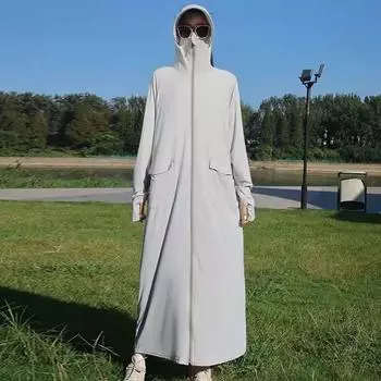 Женская однотонная простая длинная дышащая солнцезащитная тонкая спортивная куртка с капюшоном 5XL