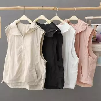 Женская однотонная простая свободная безрукавная солнцезащитная жилетка для спорта на открытом воздухе с капюшоном тонкая куртка 4XL белый