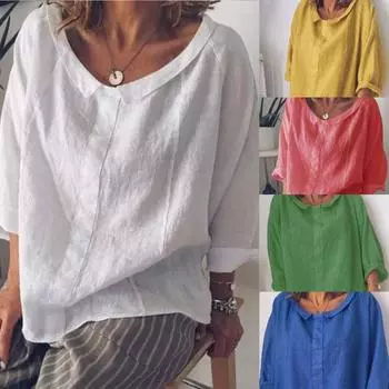 Женская однотонная пуловерная рубашка с небольшими лацканами, хлопковая рубашка XXXXXL синий