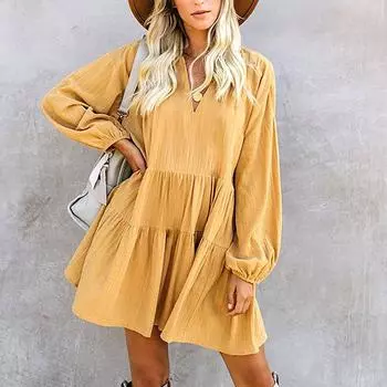 Женская однотонная пышная юбка, сплошное цветное детское платье, темпераментное платье принцессы в складку S жёлтый