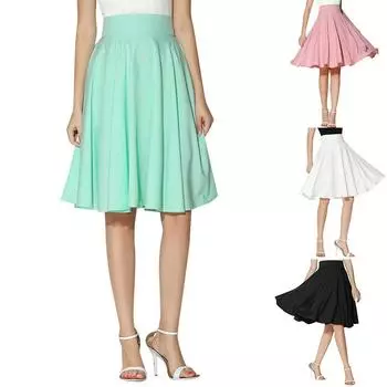 Женская однотонная расклешенная ретро-повседневная плиссированная миди-юбка длиной до колена XL чёрный